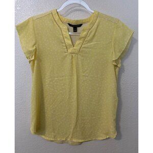 41 Hawthorn Yellow Pastel Lemonade White Polka-dot Short Sleeve Blouse XS V-Neck